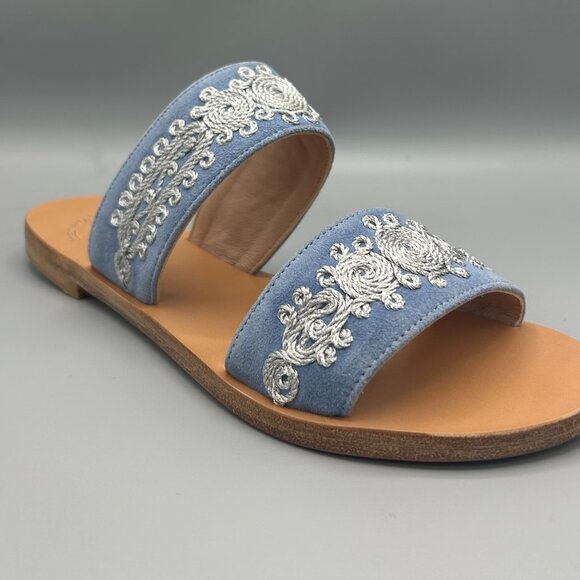 Azul Blue Embroidered Leather Sandals - Picture 3 of 3